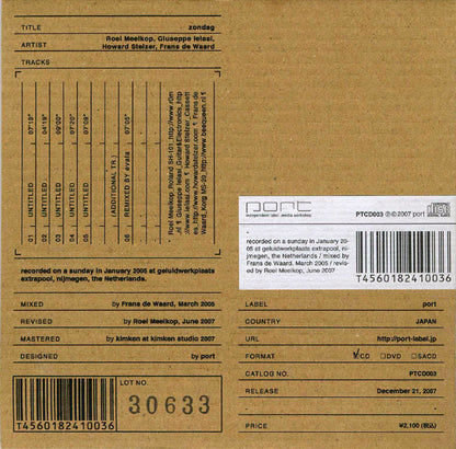 Roel Meelkop, Giuseppe Ielasi, Howard Stelzer, Frans de Waard : Zondag (CD, Album)