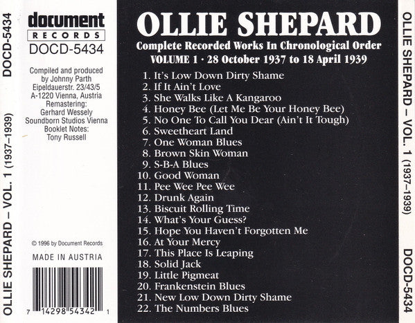 Ollie Shepard : Complete Recorded Works In Chronological Order Volume 1 (28 October 1937 To 18 April 1939) (CD, Comp)