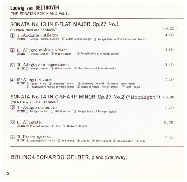 Bruno-Leonardo Gelber* - Beethoven* : The Sonatas For Piano Vol. II: No.13 Op.27, No.1 - No.14 Op.27, No.2 "Moonlight" - No.15 Op.28 "Pastorale" (CD)