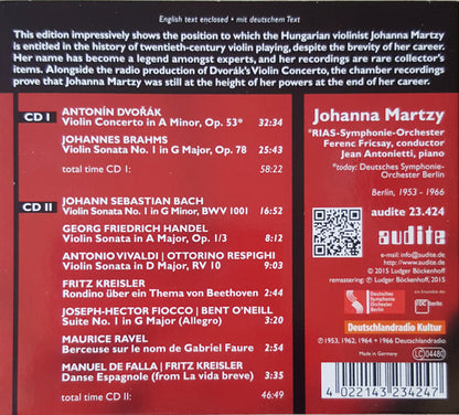 Johanna Martzy, Ferenc Fricsay · Jean Antonietti, Antonín Dvořák | Johannes Brahms | Johann Sebastian Bach | Georg Friedrich Händel | Antonio Vivaldi | Fritz Kreisler | Joseph Hector Fiocco | Maurice Ravel | Manuel De Falla : Berlin 1953 - 1966 (2xCD, Comp)