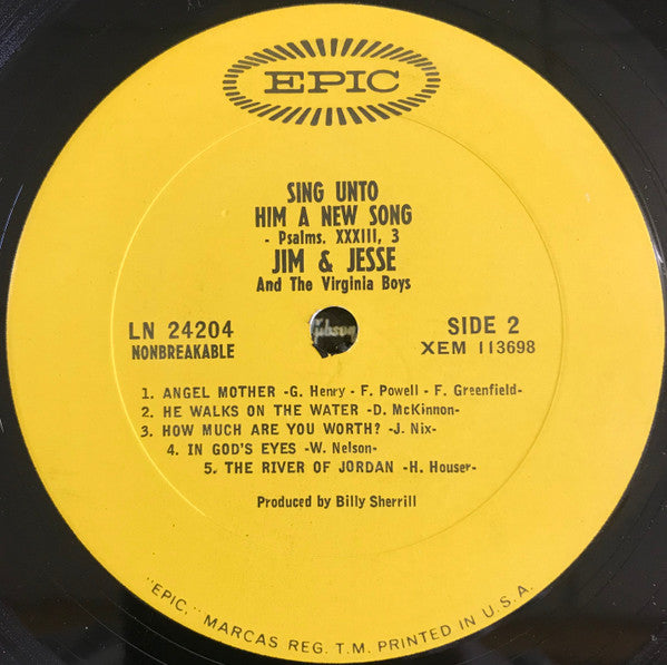 Jim & Jesse And The Virginia Boys : Sing Unto Him A New Song (LP, Album, Mono)