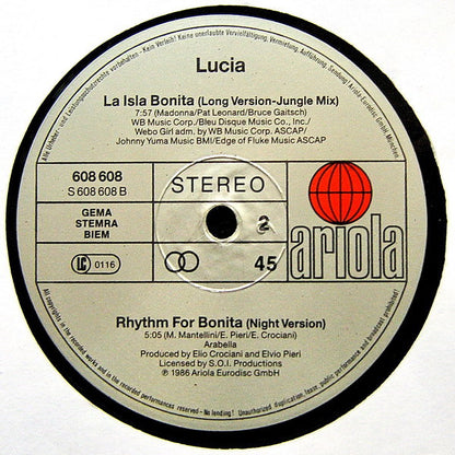 Lucia : La Isla Bonita (Special Dance Mix) (12", Maxi)
