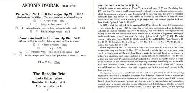 Antonín Dvořák, The Borodin Trio* : Piano Trios No.1 In B Flat Major - No.2 In G Minor (CD)
