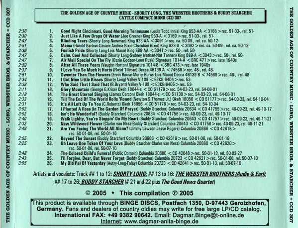 Various : The Golden Age Of Country Music (CD, Comp, Mono)