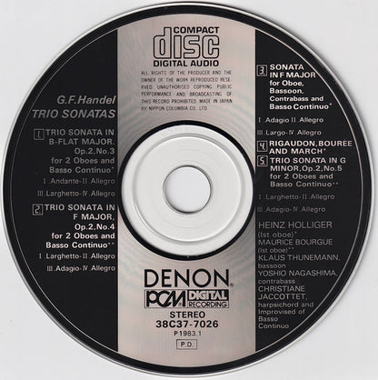 Georg Friedrich Händel / Heinz Holliger - Maurice Bourgue - Klaus Thunemann - Yoshio Nagashima - Christiane Jaccottet : Trio Sonatas (CD, Album)