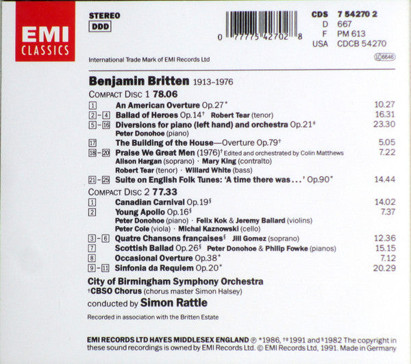 Sir Simon Rattle Conducts Benjamin Britten : Rattle Conducts Britten (2xCD, Comp)