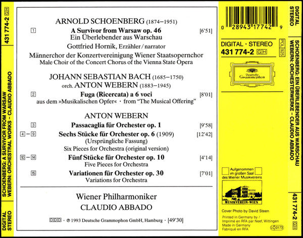 Schoenberg*, Webern* - Wiener Philharmoniker, Claudio Abbado : Ein Überlebender Aus Warschau = A Survivor From Warsaw = Un Survivant De Varsovie - Orchesterwerke = Orchestral Works (CD, Album)