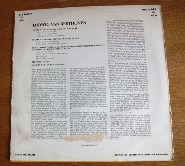 Ludwig Hoelscher, Elly Ney, Beethoven* : Sonaten Für Klavier Und Violoncell Nr. 3 A-Dur, Op.69 - Nr. 4 C-Dur, Op.102,1 / Sieben Variationes Es-Dur (LP, Album, Mono)