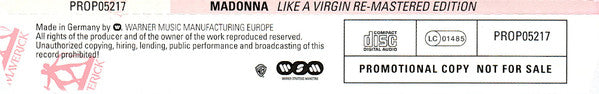 Madonna : Like A Virgin Re-Mastered Edition (CD, Album, Promo, RE, RM)