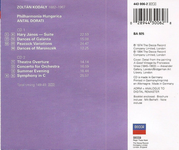 Kodály* - Philharmonia Hungarica, Antal Dorati : Háry János Suite · Dances Of Galánta / Peacock Variations · Dances Of Marosszék / Concerto For Orchestra · Symphony (2xCD, Comp, RM)