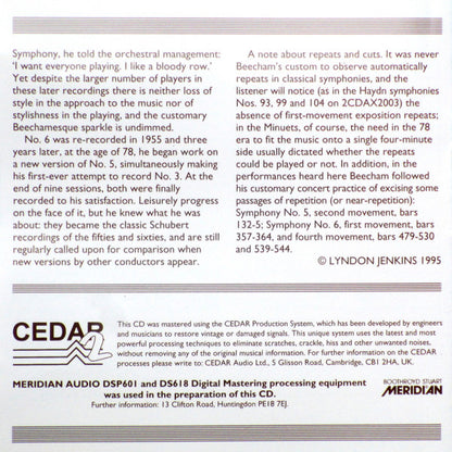 Franz Schubert / Sir Thomas Beecham, London Philharmonic Orchestra : Beecham Conducts Schubert Symphonies: No. 5 In B Flat, No. 6 In C, No. 8 In B Minor 'Unfinished' (CD, Comp, Mono)