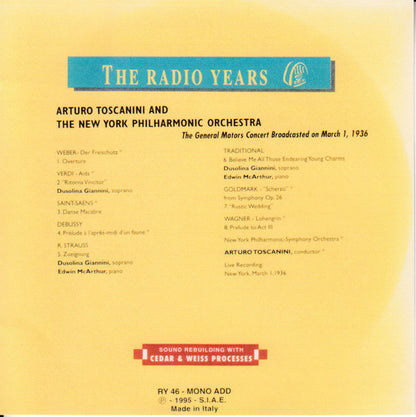 Arturo Toscanini And New York Philharmonic : The General Motors Concert Broadcasted On March 1, 1936 (CD, Mono)