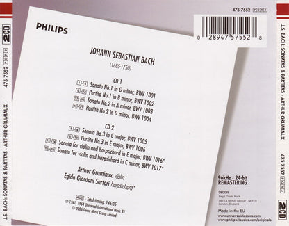 Bach*, Arthur Grumiaux : Sonatas & Partitas (2xCD, Comp, RE, RM)