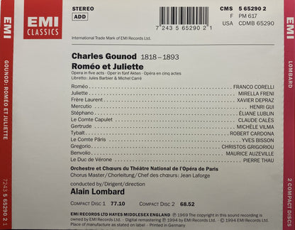 Charles Gounod / Franco Corelli • Mirella Freni • Orchestre National De L'Opéra De Paris • Alain Lombard : Roméo Et Juliette (2xCD, Album, RE + Box)