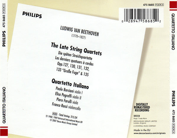 Beethoven* - Quartetto Italiano : The Late String Quartets (3xCD, Comp, RE, RM)