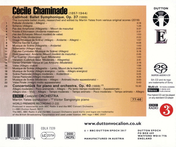 Cécile Chaminade, BBC Concert Orchestra : Callirhoë: Ballet Symphonique - Concertstück For Piano And Orchestra (SACD, Hybrid, Multichannel, Album, Quad)