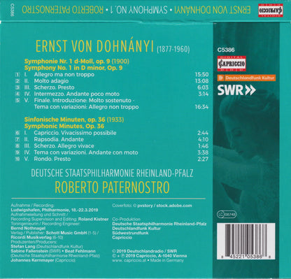 Ernst von Dohnányi, Deutsche Staatsphilharmonie Rheinland-Pfalz*, Roberto Paternostro : Symphony No. 1 / Symphonic Minutes (CD)