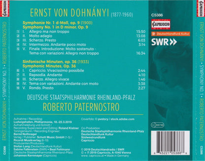 Ernst von Dohnányi, Deutsche Staatsphilharmonie Rheinland-Pfalz*, Roberto Paternostro : Symphony No. 1 / Symphonic Minutes (CD)