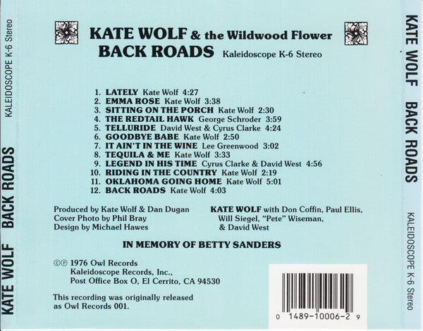 Kate Wolf & The Wildwood Flower : Back Roads (CD, Album)