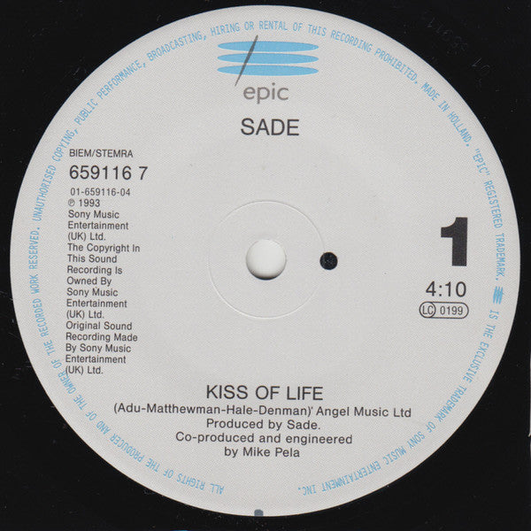 Sade : Kiss Of Life (7", Single, Sma)