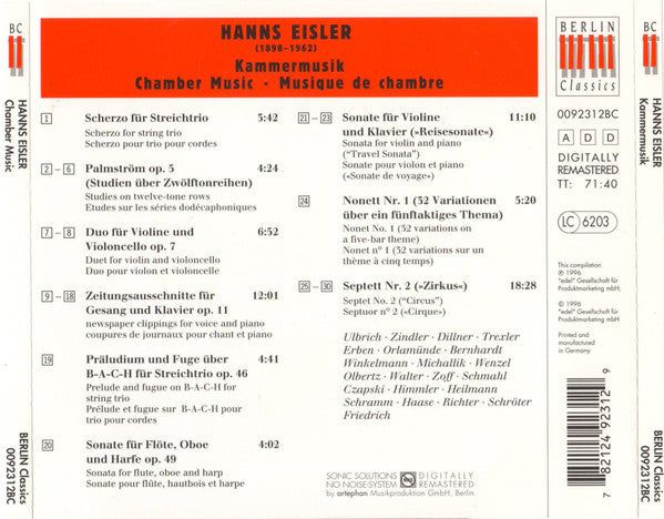Hanns Eisler : Kammermusik = Chamber Music (CD, Comp, RM)