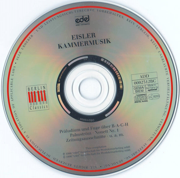 Hanns Eisler : Kammermusik = Chamber Music (CD, Comp, RM)