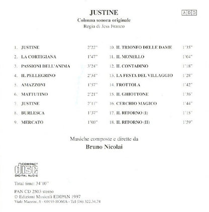 Bruno Nicolai : Justine (Original Soundtrack) (CD, Album, RE)