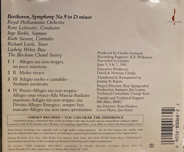 Royal Philharmonic Orchestra, René Leibowitz / Beethoven* : Symphony No. 9 In D Minor (CD, RE, RM)