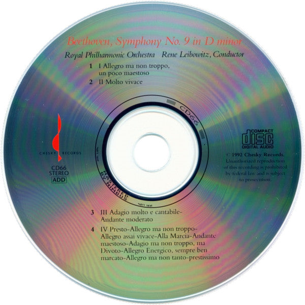 Royal Philharmonic Orchestra, René Leibowitz / Beethoven* : Symphony No. 9 In D Minor (CD, RE, RM)