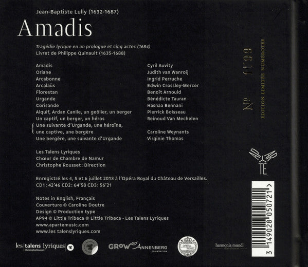 Jean-Baptiste Lully – Les Talens Lyriques, Christophe Rousset : Amadis (3xCD, Album, Ltd, Num)