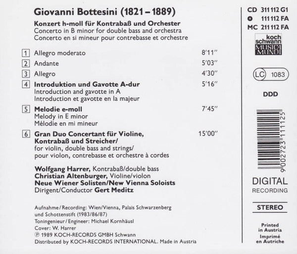 Giovanni Bottesini - Wolfgang Harrer (2), Christian Altenburger, Neue Wiener Solisten, Gerd Meditz : Der Kontrabaß = The Double Bass = La Contrebasse (CD)