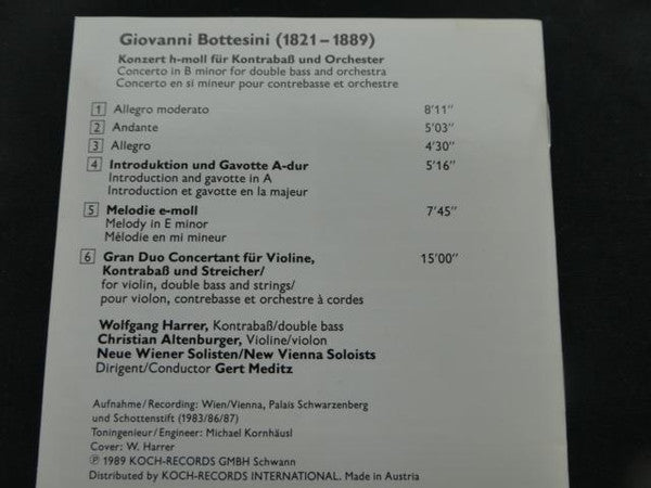 Giovanni Bottesini - Wolfgang Harrer (2), Christian Altenburger, Neue Wiener Solisten, Gerd Meditz : Der Kontrabaß = The Double Bass = La Contrebasse (CD)