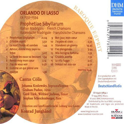 Roland de Lassus - Cantus Cölln, Konrad Junghänel : Prophetiae Sibyllarum (CD, RE)