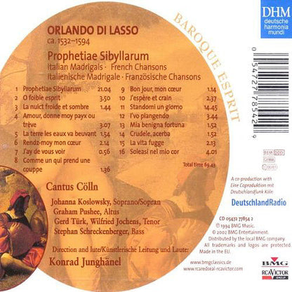Roland de Lassus - Cantus Cölln, Konrad Junghänel : Prophetiae Sibyllarum (CD, RE)