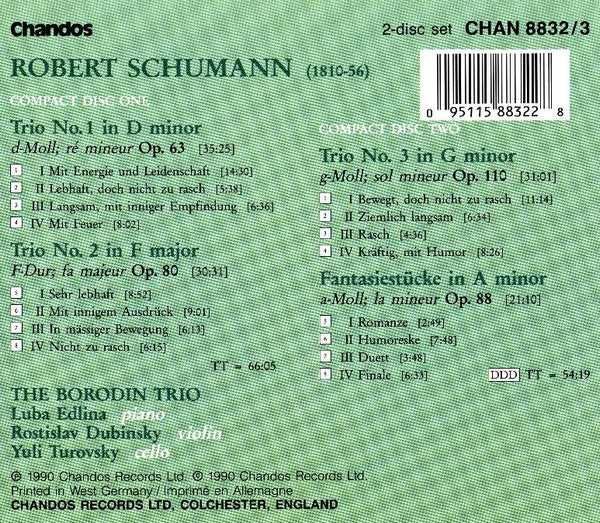 Schumann* - The Borodin Trio* : The Tree Piano Trios; Fantasiestücke Op. 88 (2xCD, Album)