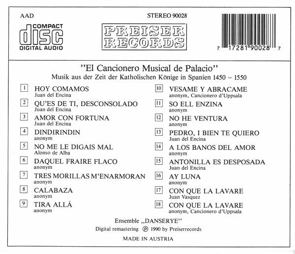 Danserye : El Cancionero Musical De Palacio (CD)