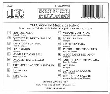 Danserye : El Cancionero Musical De Palacio (CD)