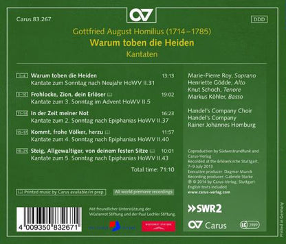 Gottfried August Homilius  - Handel's Company Choir  / Handel's Company  / Rainer Johannes Homburg : Warum Toben Die Heiden (Kantaten) (CD, Album)