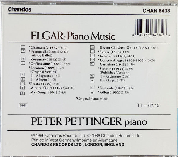 Sir Edward Elgar - Peter Pettinger : Piano Music (CD, Album)