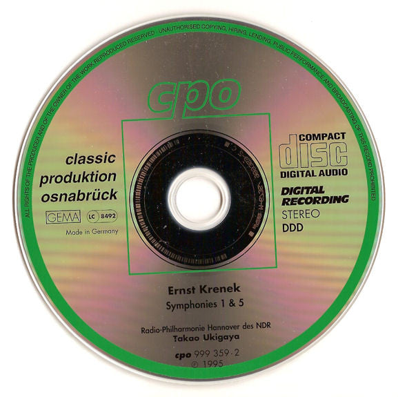 Ernst Krenek - Radio-Philharmonie Hannover Des NDR, Takao Ukigaya : Symphonies 1 & 5 (CD, Album)