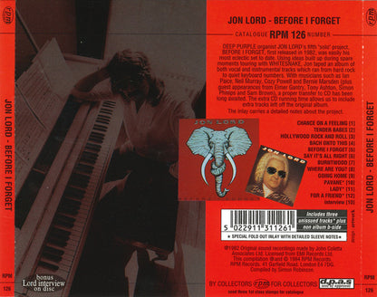 Jon Lord : Before I Forget (CD, Album, RE)