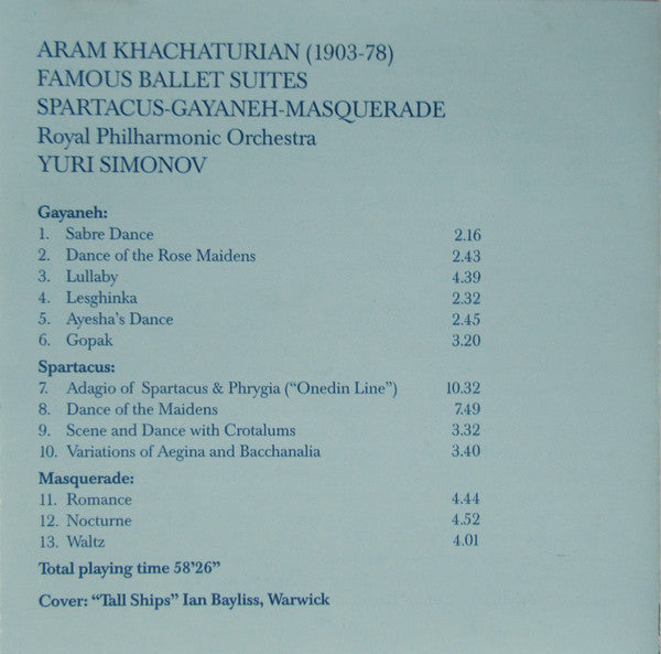 Aram Khatchaturian, Yuri Simonov, Royal Philharmonic Orchestra : Famous Ballet Suites - Spartacus, Gayaneh  (CD)