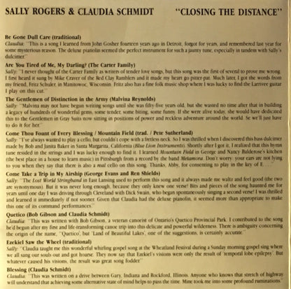 Sally Rogers And Claudia Schmidt : Closing The Distance (CD, Album)