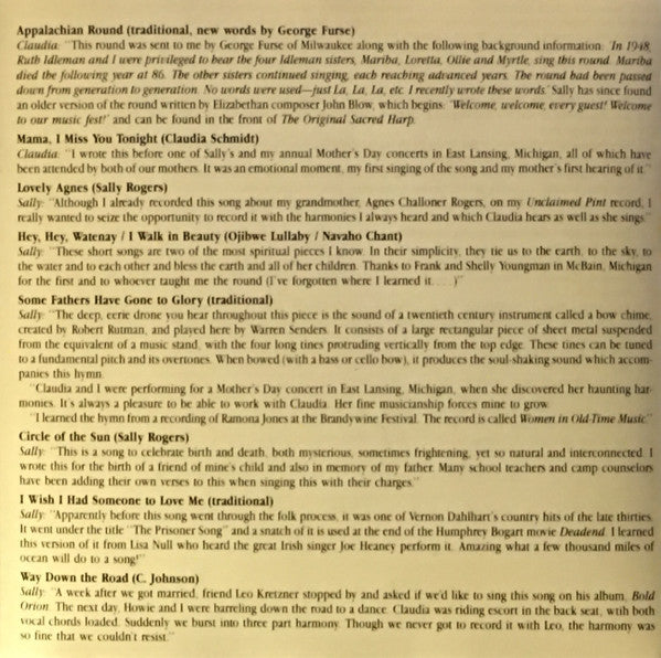 Sally Rogers And Claudia Schmidt : Closing The Distance (CD, Album)