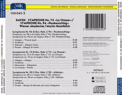 Haydn* / Wiener Akademie, Martin Haselböck : Symphonien Nr. 94 "Mit Dem Paukenschlag" * Nr. 73 "La Chasse" (CD, Album)