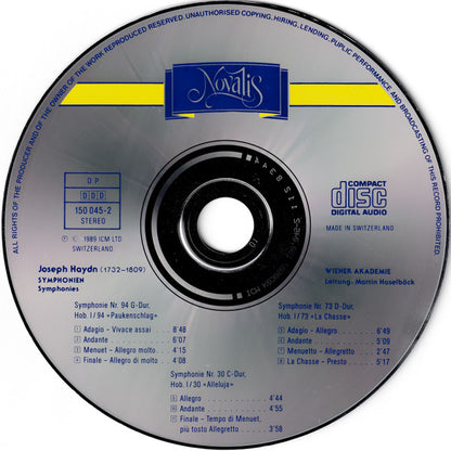 Haydn* / Wiener Akademie, Martin Haselböck : Symphonien Nr. 94 "Mit Dem Paukenschlag" * Nr. 73 "La Chasse" (CD, Album)