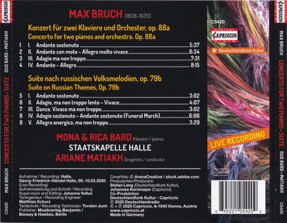 Max Bruch, Mona* & Rica Bard, Staatskapelle Halle, Ariane Matiakh : Concerto For 2 Pianos And Orchestra / Suite On Russian Themes (CD)