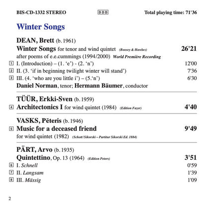 Carl Nielsen • Brett Dean • Pēteris Vasks • Erkki-Sven Tüür • Arvo Pärt - Berlin Philharmonic Wind Quintet, Daniel Norman, Hermann Bäumer : Winter Songs (CD, Album)