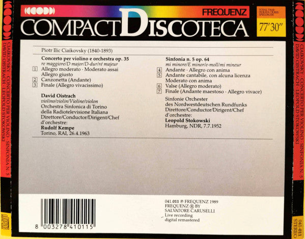 Pyotr Ilyich Tchaikovsky - David Oistrach - Leopold Stokowski : Concerto In Re Maggiore Per Violino E Orchestra Op.35 / Sinfonia N.5 In Mi Minore Op.64 (CD, Comp)