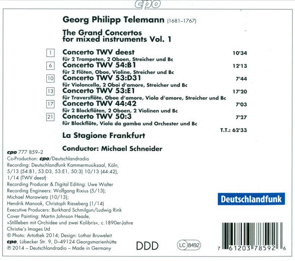 Georg Philipp Telemann - La Stagione Frankfurt*, Michael Schneider (2) : The Grand Concertos For Mixed Instruments Vol. 1 (CD, Album)